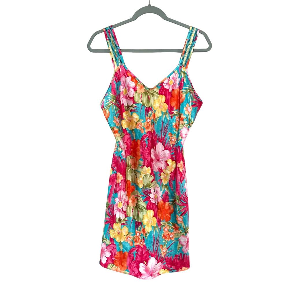 Vintage Sophia by Delicates Y2K Slip Nightie Slip Dress Floral Tropical - Sz M